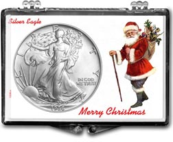 1986 Merry Christmas Santa Claus American Silver Eagle Gift Display THUMBNAIL
