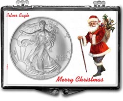 1995 Merry Christmas Santa Claus American Silver Eagle Gift Display THUMBNAIL