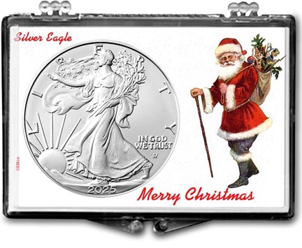 2025 Merry Christmas Santa Claus American Silver Eagle Gift Display LARGE