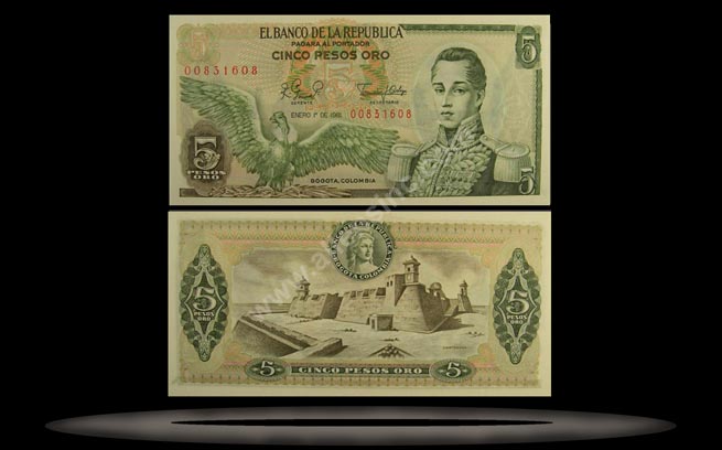 Colombia Banknote, 5 Pesos Oro, 20.7.1975, P#406e MAIN