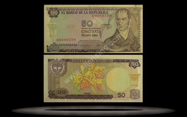Colombia Banknote, 50 Pesos Oro, 12.10.1970, P#412b MAIN