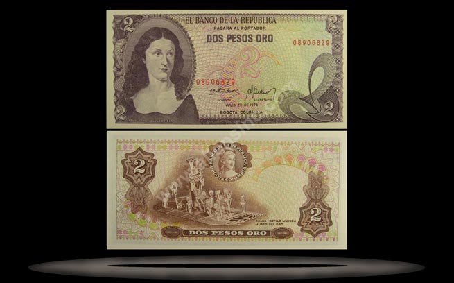 Colombia Banknote, 2 Pesos Oro, 1.1.1972, P#413a MAIN