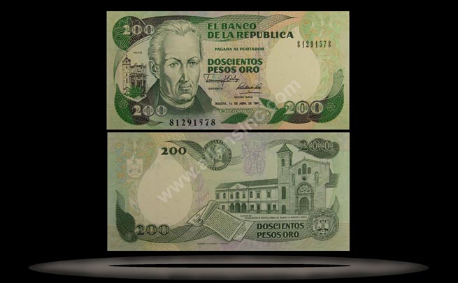 Colombia Banknote, 200 Pesos, 1.4.1991, P#429d MAIN