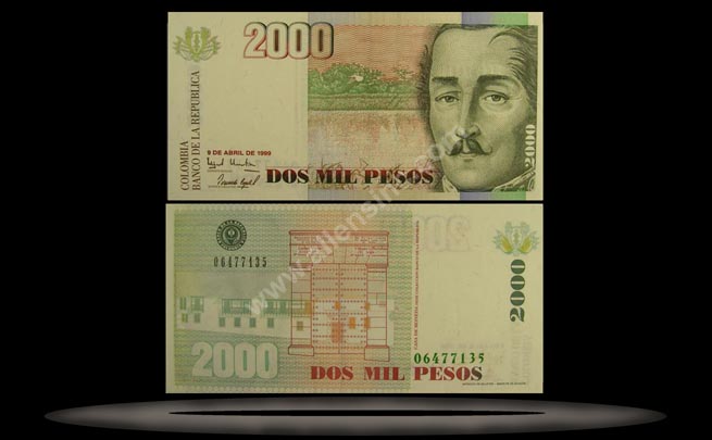 Colombia Banknote, 2000 Pesos, 9.4.1999, P#445e MAIN