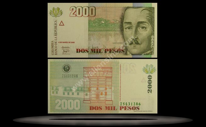 Colombia Banknote, 2000 Pesos, 19.2.2004, P#451i MAIN