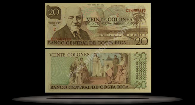 Costa Rica Banknote, 20 Colones, 26.4.1977, P#238b MAIN
