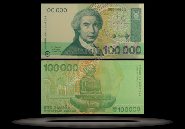 Croatia Banknote, 100,000 Dinara, 30.5.1993, P#27a MAIN