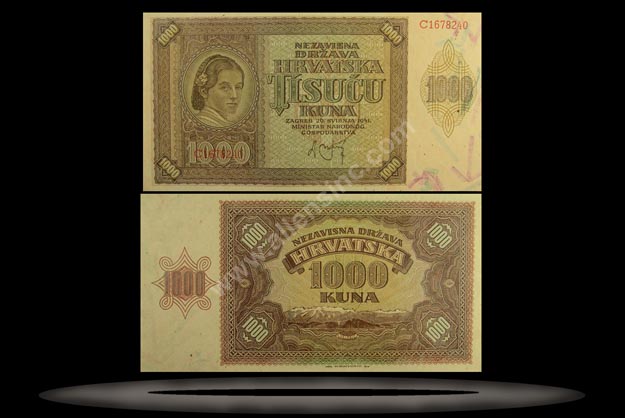Croatia Banknote, 1000 Kuna, 26.5.1941, P#4 MAIN