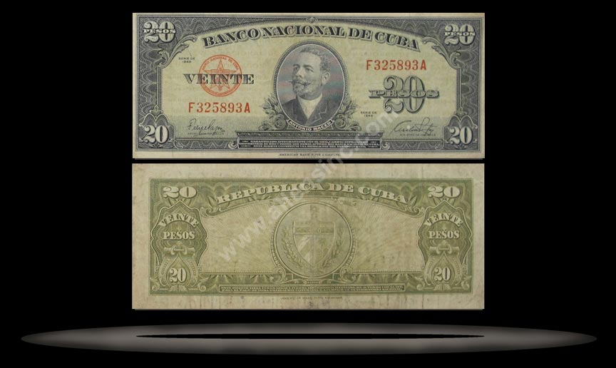 Cuba Banknote, 20 Pesos, 1958, P#80b MAIN