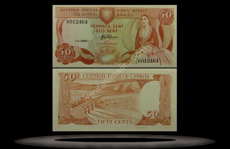 Cyprus Banknote, 50 Cents, 1.4.1987, P#52 MAIN