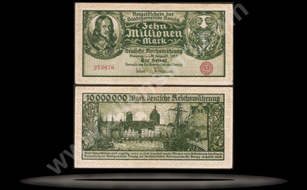 Danzig Banknote, 10 Million Mark, 31.8.1923, P#25b MAIN