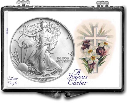 1986 A Joyous Easter with Cross American Silver Eagle Gift Display LARGE