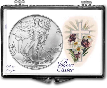 1991 A Joyous Easter with Cross American Silver Eagle Gift Display MAIN