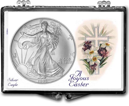 1995 A Joyous Easter with Cross American Silver Eagle Gift Display MAIN