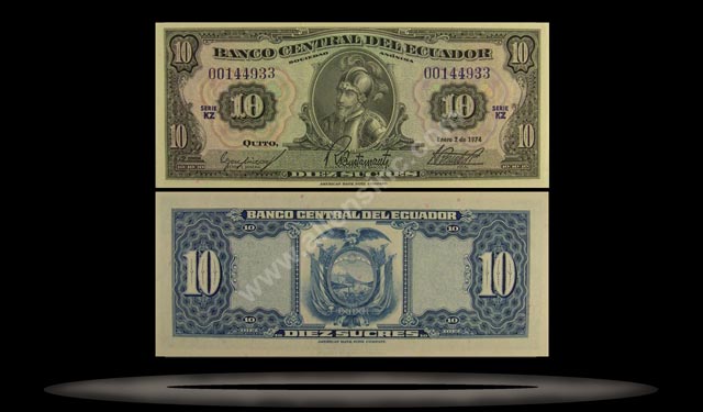 Ecuador Banknote, 10 Sucres, 1.1.1966, P#101Aa MAIN