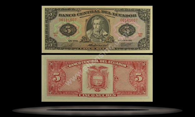Ecuador Banknote, 5 Sucres, 22.11.1988, P#113d MAIN