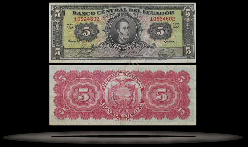 Ecuador Banknote, 5 Sucres, 26.7.1951, P#98a MAIN