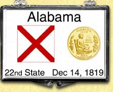 Alabama - State Flag Snaplock Display - with Gold Plated State Quarter MAIN