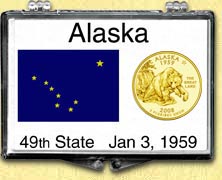 Alaska State Flag Snaplock Display - with Gold Plated State Quarter MAIN