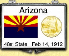 Arizona State Flag Snaplock Display - with Gold Plated State Quarter MAIN