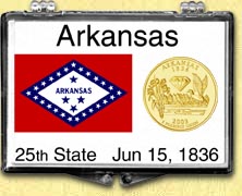 Arkansas - State Flag Snaplock Display - with Gold Plated State Quarter MAIN