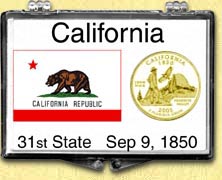 California - State Flag Snaplock Display - with Gold Plated State Quarter MAIN