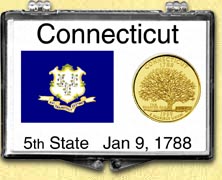 Connecticut - State Flag Snaplock Display - with Gold Plated State Quarter MAIN