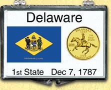 Delaware - State Flag Snaplock Display - with Gold Plated State Quarter MAIN
