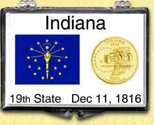 Indiana - State Flag Snaplock Display - with Gold Plated State Quarter MAIN