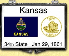 Kansas - State Flag Snaplock Display - with Gold Plated State Quarter MAIN