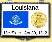 Louisiana - State Flag Snaplock Display - with Gold Plated State Quarter MAIN