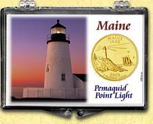 Maine - Pemaquid Point Light Snaplock Display - with Gold Plated State Quarter MAIN