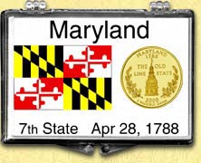 Maryland - State Flag Snaplock Display - with Gold Plated State Quarter MAIN