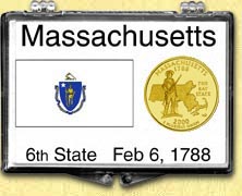 Massachusetts - State Flag Snaplock Display - with Gold Plated State Quarter MAIN