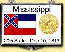 Mississippi - State Flag Snaplock Display - with Gold Plated State Quarter MAIN