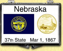 Nebraska - State Flag Snaplock Display - with Gold Plated State Quarter MAIN