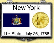 New York - State Flag Snaplock Display - with Gold Plated State Quarter MAIN