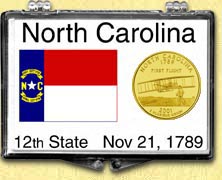 North Carolina - State Flag Snaplock Display - with Gold Plated State Quarter MAIN