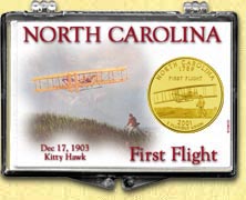 North Carolina - First Flight Snaplock Display - with Gold Plated State Quarter MAIN
