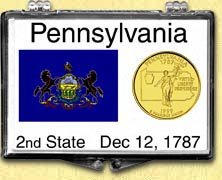 Pennsylvania - State Flag Snaplock Display - with Gold Plated State Quarter MAIN