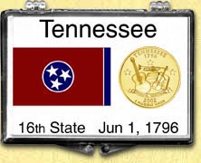 Tennessee - State Flag Snaplock Display - with Gold Plated State Quarter MAIN