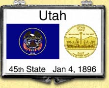 Utah - State Flag Snaplock Display - with Gold Plated State Quarter MAIN