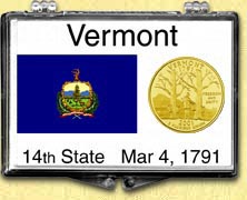 Vermont - State Flag Snaplock Display - with Gold Plated State Quarter MAIN