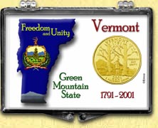 Vermont - Green Mountain State Snaplock Display - with Gold Plated State Quarter MAIN