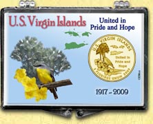 US Virgin Islands - Bird Snaplock Display - with Gold Plated Territorial Quarter MAIN