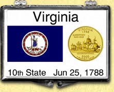 Virginia - State Flag Snaplock Display - with Gold Plated State Quarter MAIN