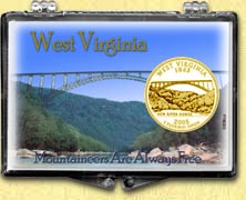 West Virginia - Mountaineers Snaplock Display - with Gold Plated State Quarter MAIN