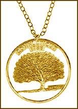 Connecticut, Gold Plated Cut-Out Coin Necklace MAIN