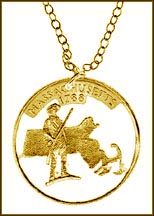 Massachusetts, Gold Plated Cut-Out Coin Necklace MAIN