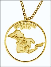 Michigan, Gold Plated Cut-Out Coin Necklace MAIN